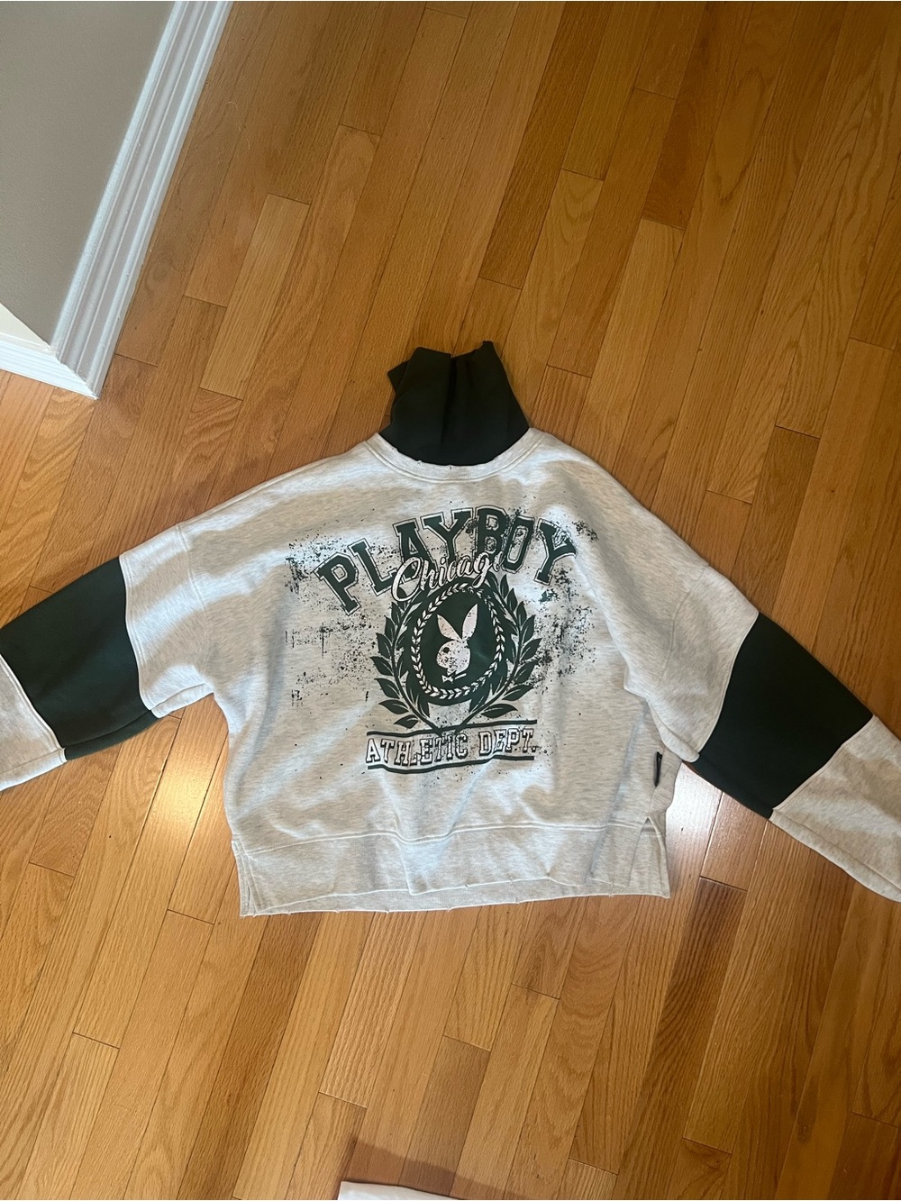 PLAYBOY Turtleneck Pullover in Light Gray with GREEN Accents